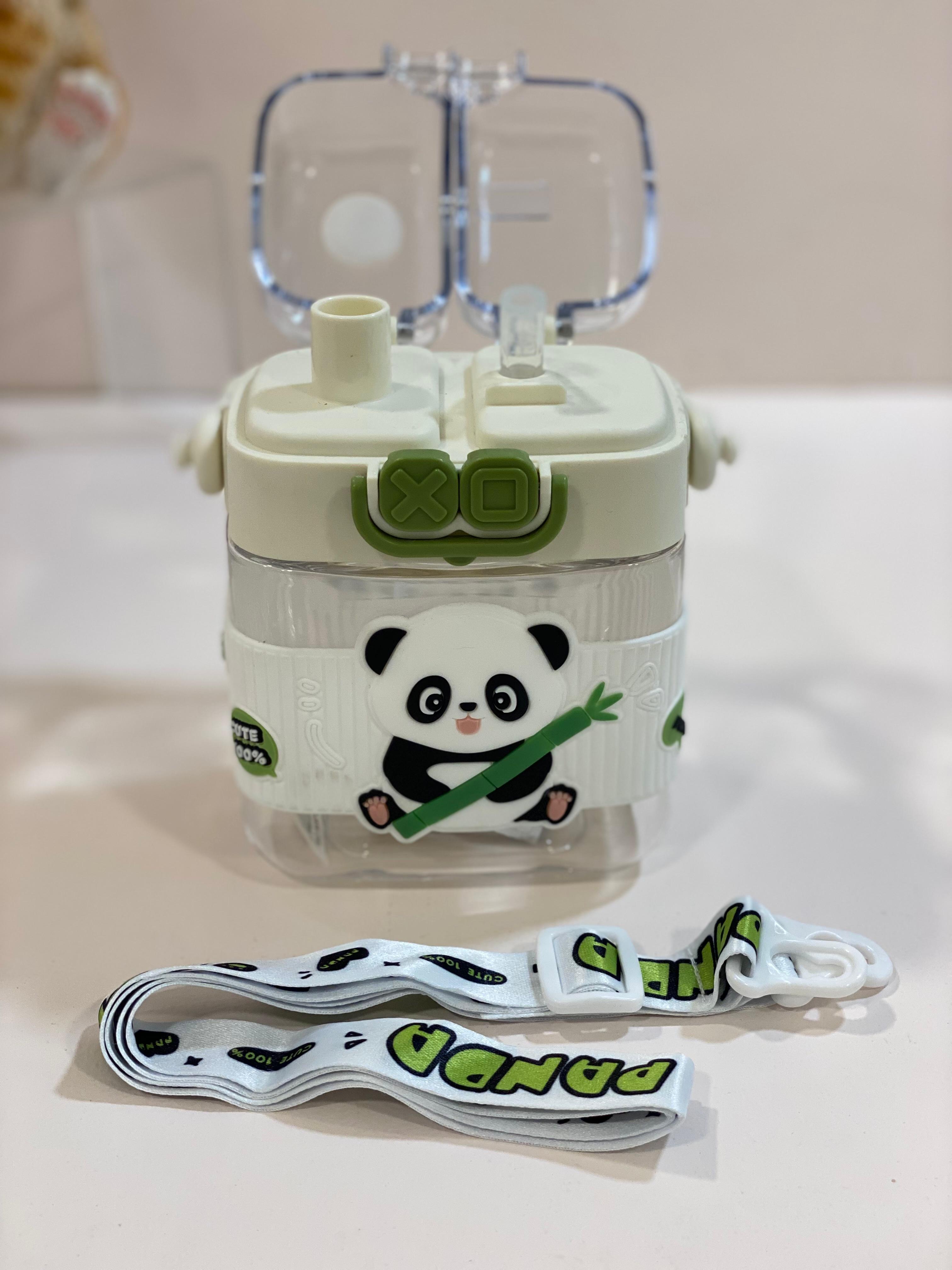 Cute Panda Kids Water Bottle with Strap | Leak-Proof Sipper Bottle for School & Travel
