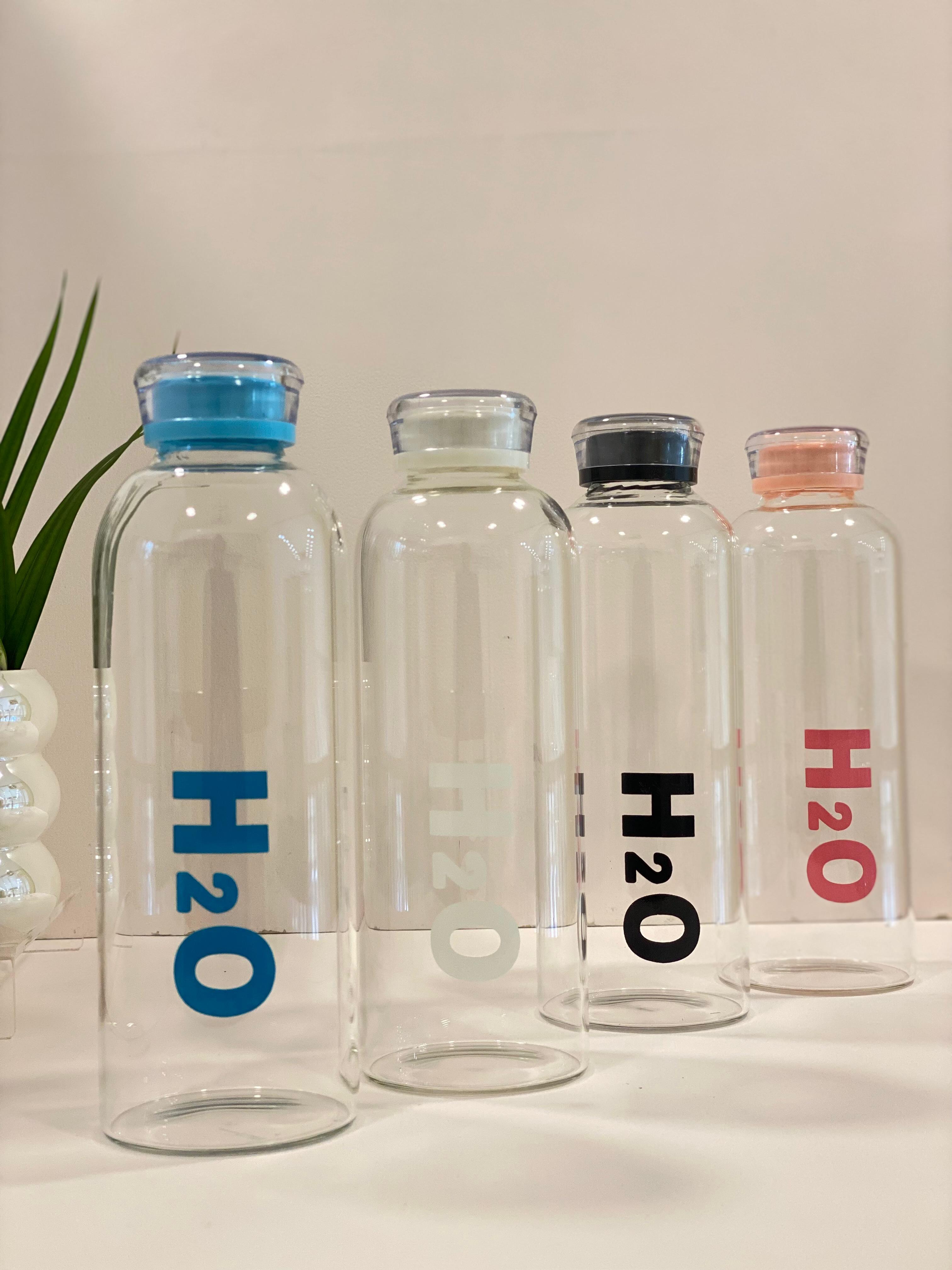 H2O Glass Water Bottle with Leakproof Lid – Reusable Transparent Drinking Bottle for Gym, Office & Travel