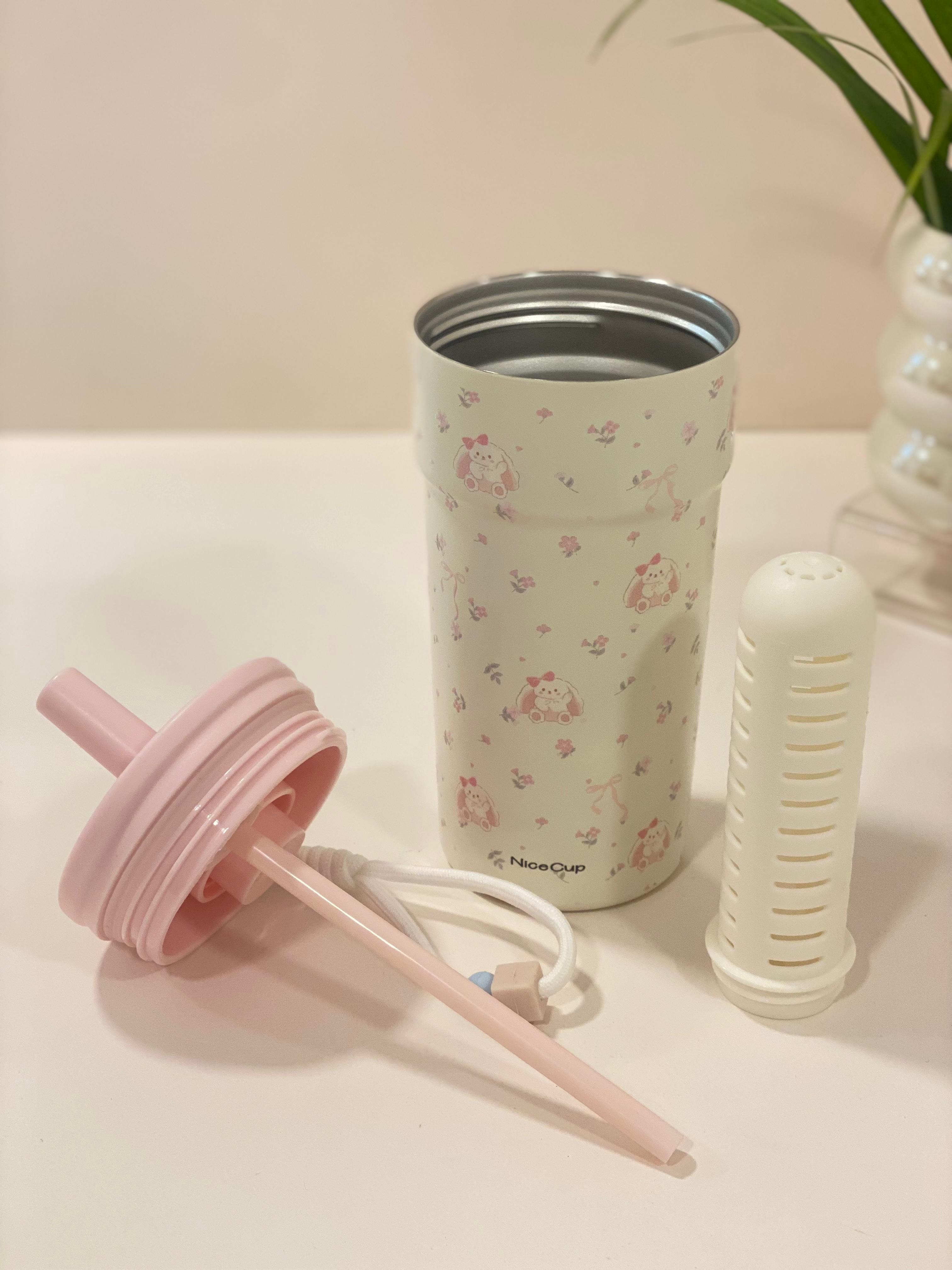 Cute Insulated Stainless Steel Tumbler with Straw & Infuser  | Hot & Cold Travel Cup