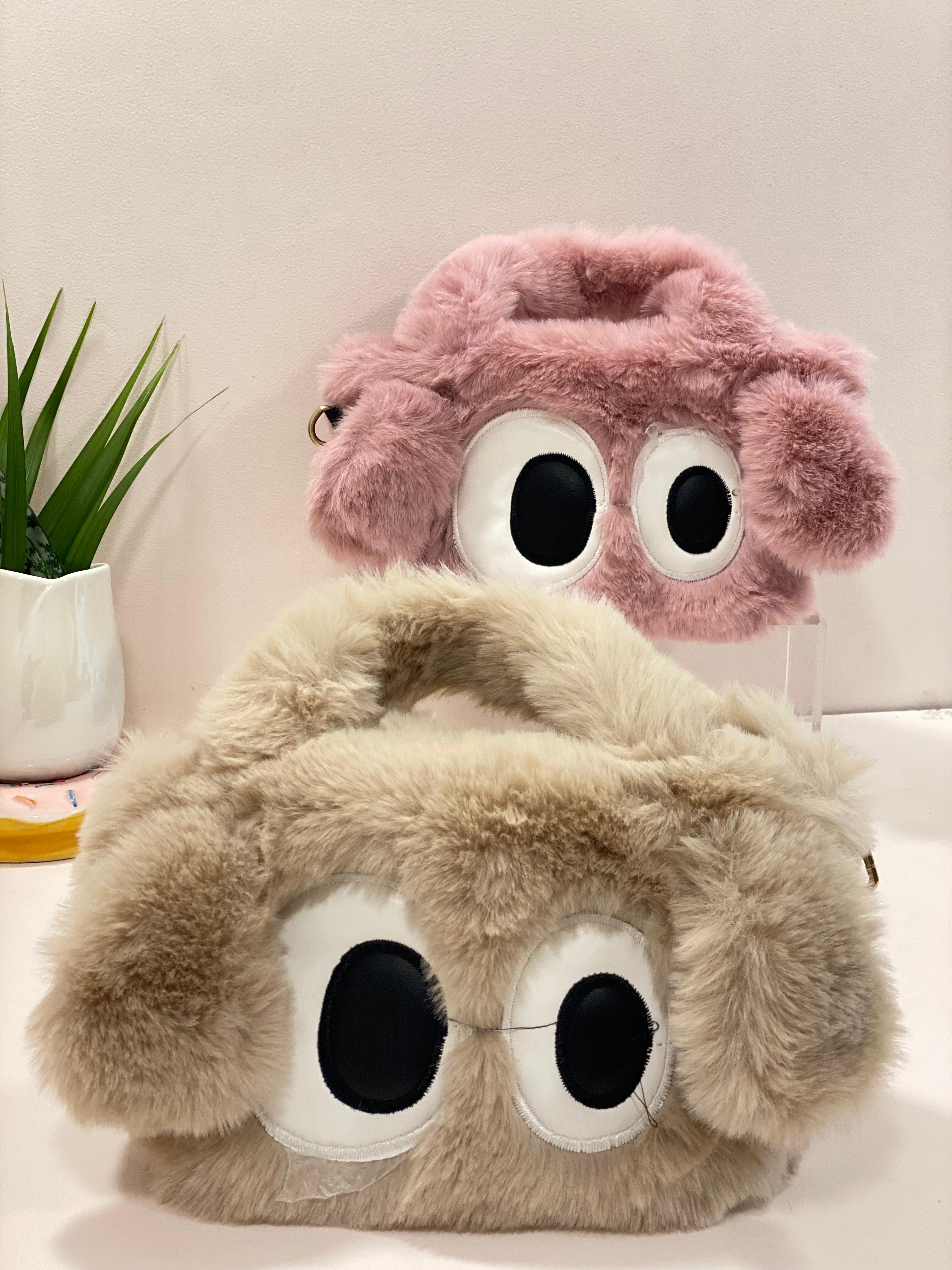 Cute Fluffy Cartoon Eye Handbag for Women & Girls – Soft Faux Fur Sling Bag with Chain Strap