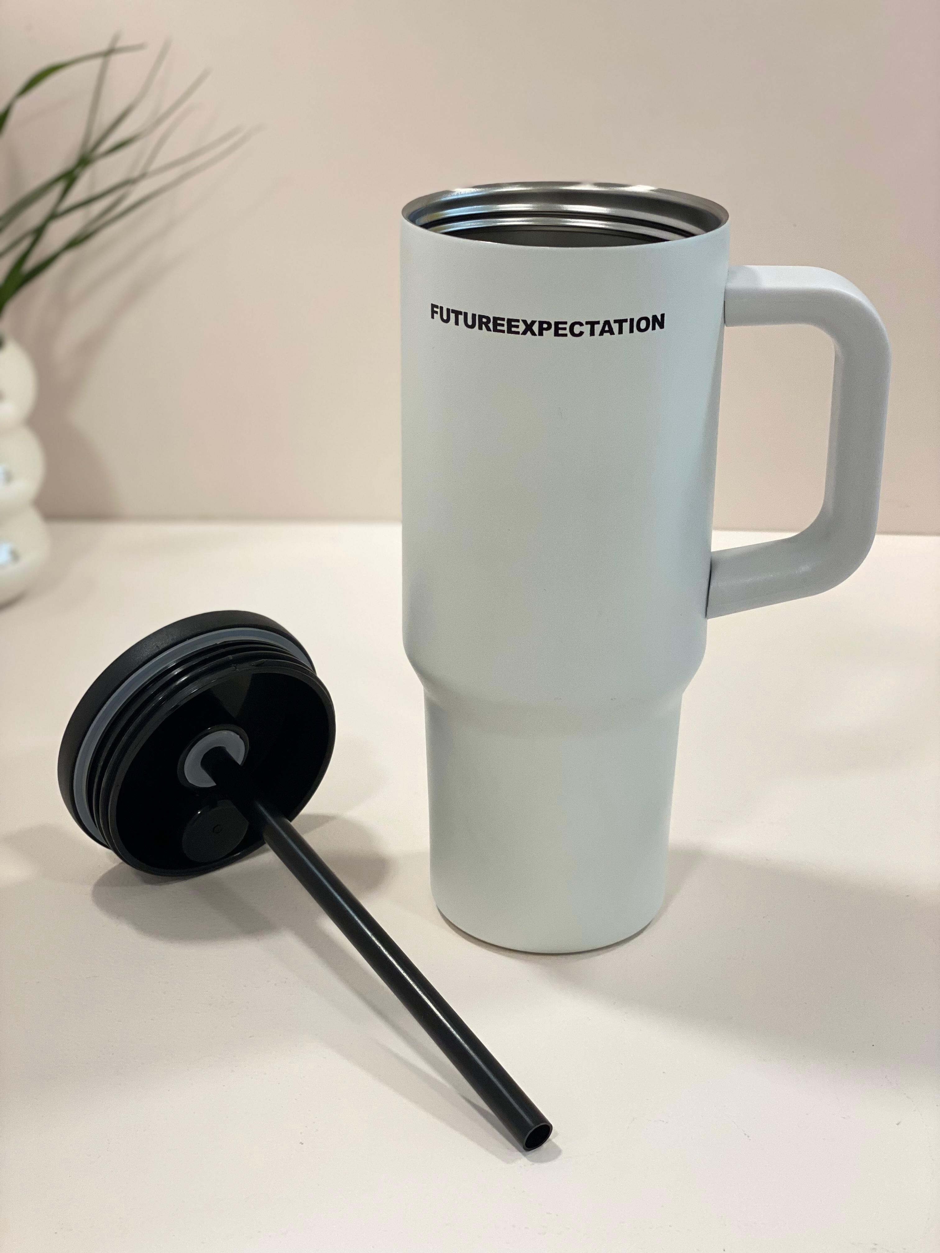 Future Expectation 30oz Stainless Steel Insulated Tumbler with Handle & Straw – Leakproof Travel Mug