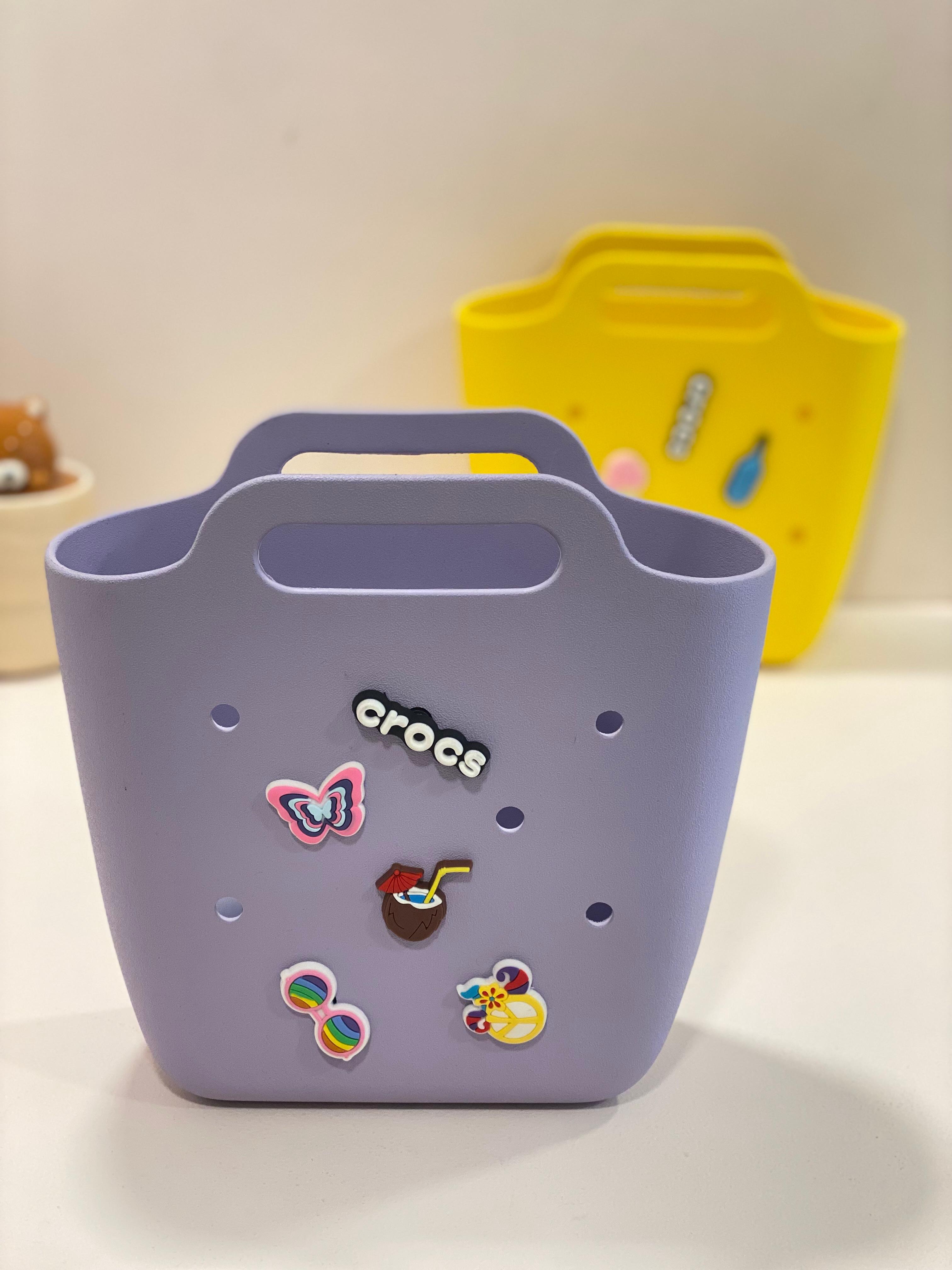 Cute Mini Silicone Tote Bag with Charms – Aesthetic Crocs Style Handbag | Kids & Girls Mini Carry Bag | Waterproof Everyday Organizer