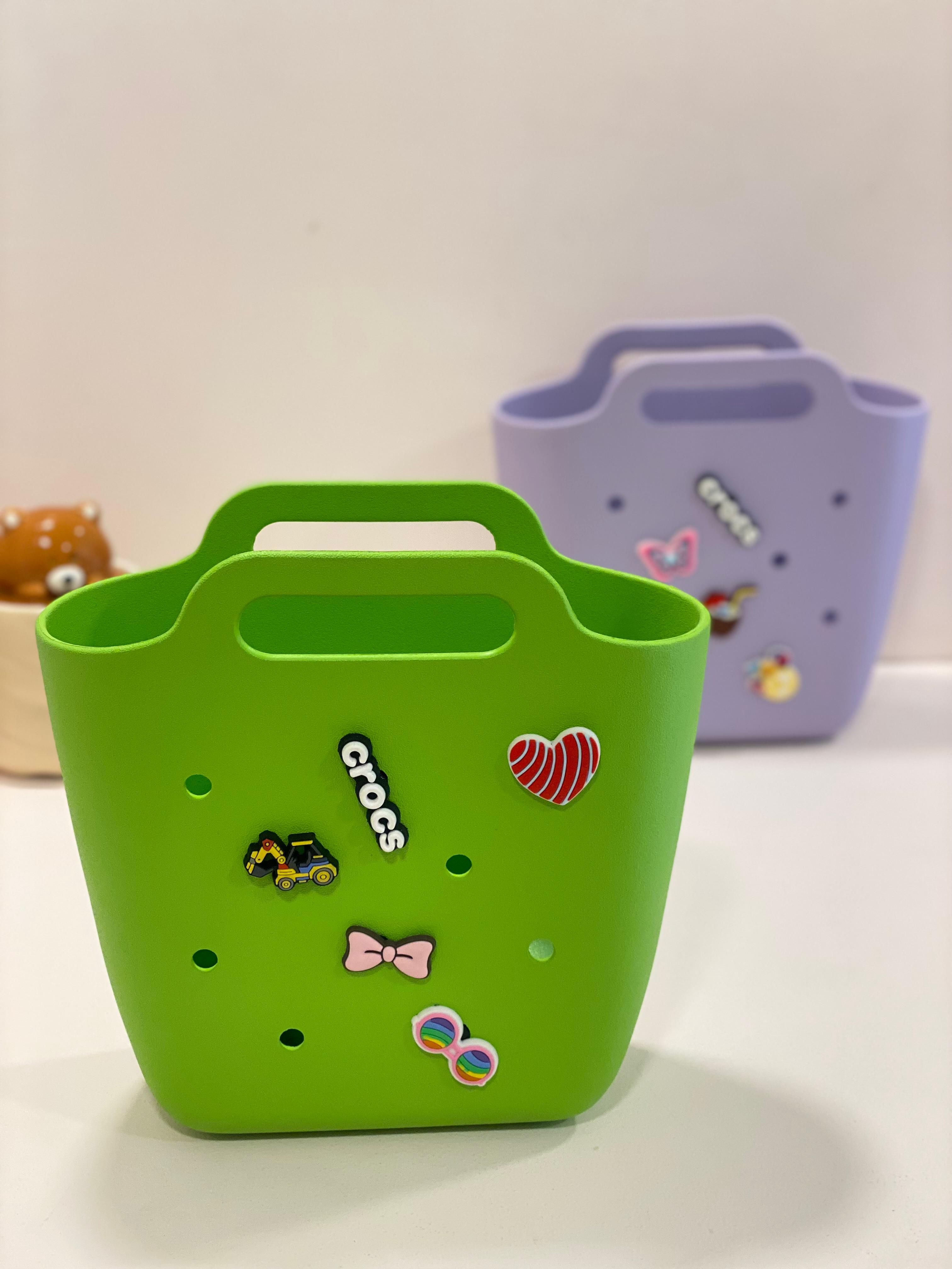 Cute Mini Silicone Tote Bag with Charms – Aesthetic Crocs Style Handbag | Kids & Girls Mini Carry Bag | Waterproof Everyday Organizer