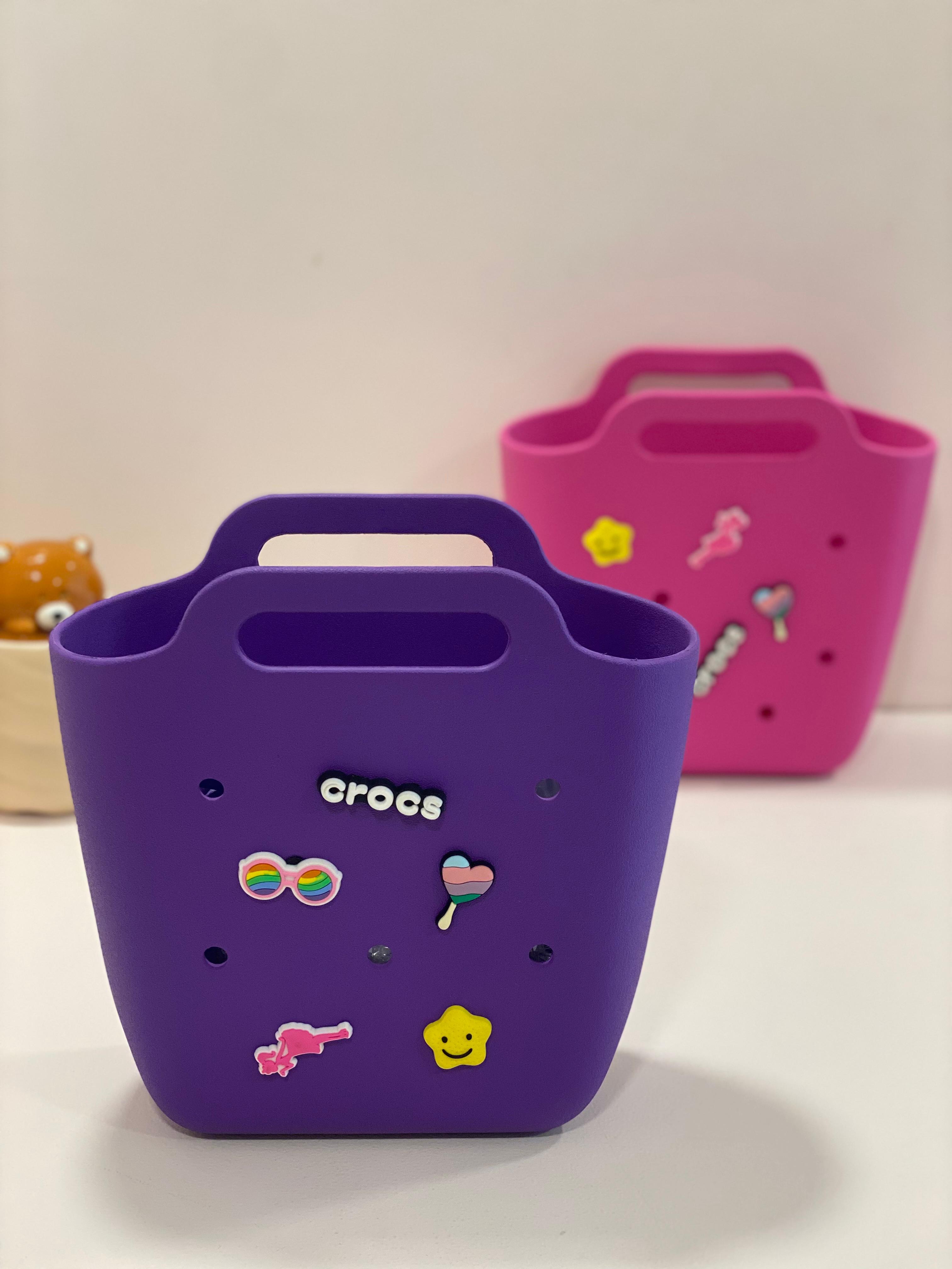Cute Mini Silicone Tote Bag with Charms – Aesthetic Crocs Style Handbag | Kids & Girls Mini Carry Bag | Waterproof Everyday Organizer
