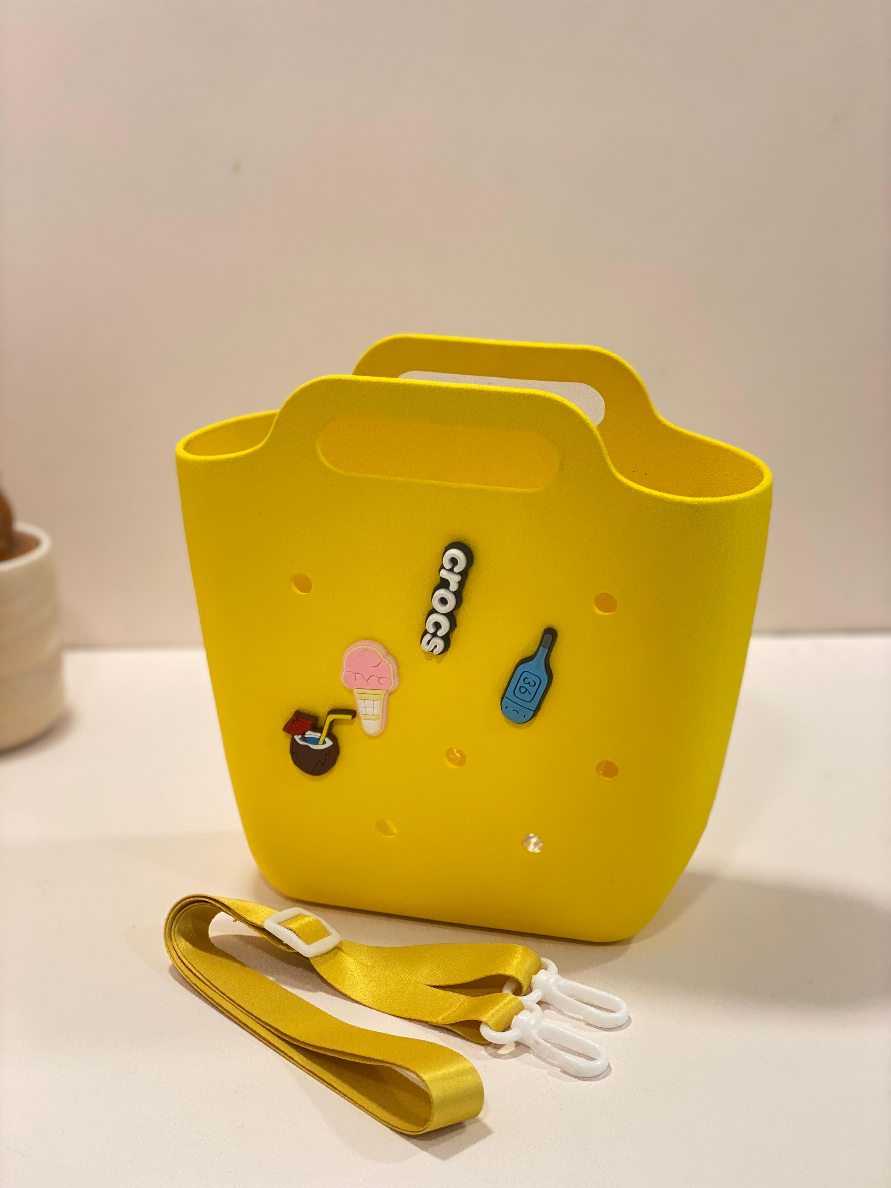 Cute Mini Silicone Tote Bag with Charms – Aesthetic Crocs Style Handbag | Kids & Girls Mini Carry Bag | Waterproof Everyday Organizer