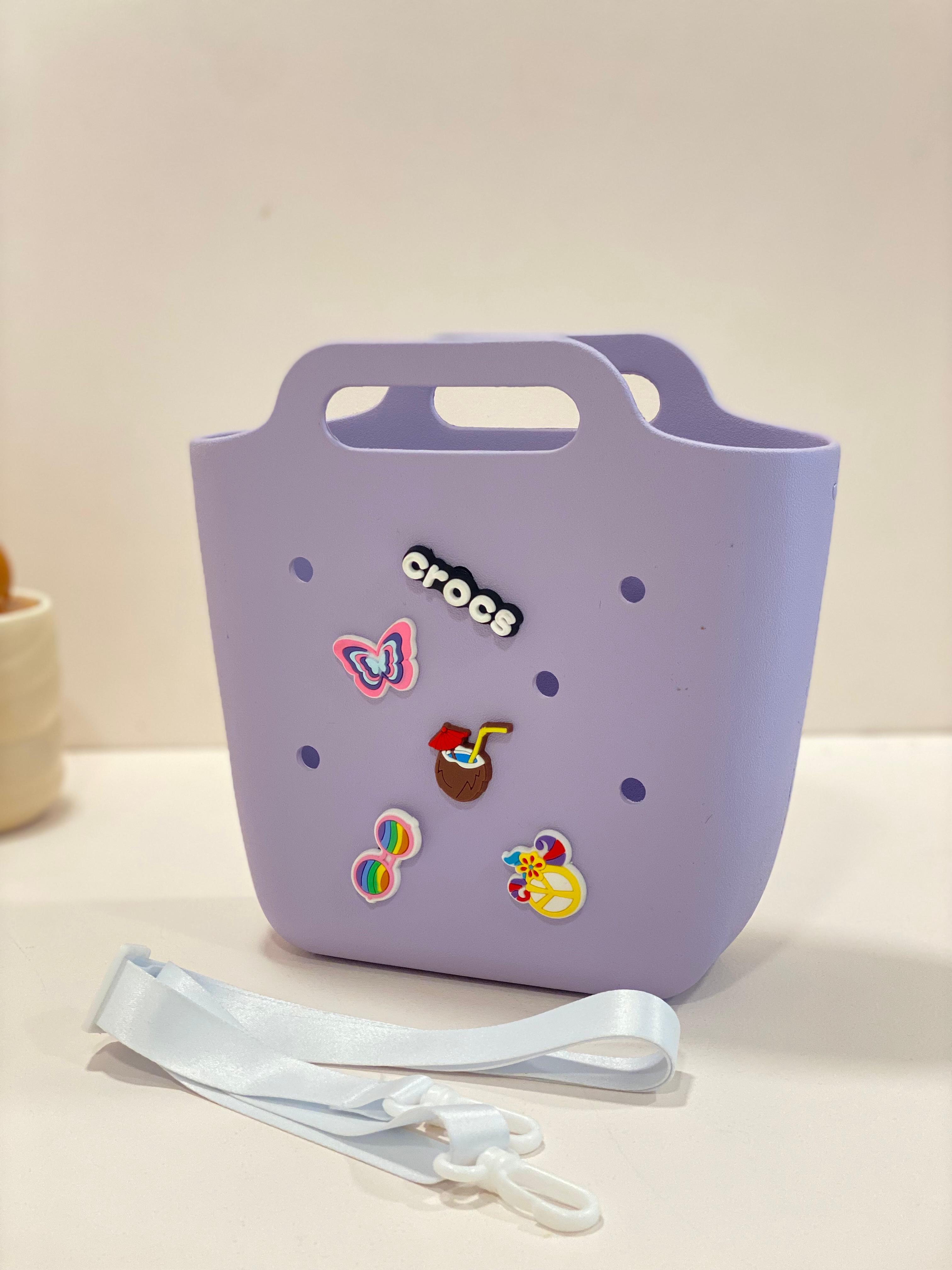 Cute Mini Silicone Tote Bag with Charms – Aesthetic Crocs Style Handbag | Kids & Girls Mini Carry Bag | Waterproof Everyday Organizer