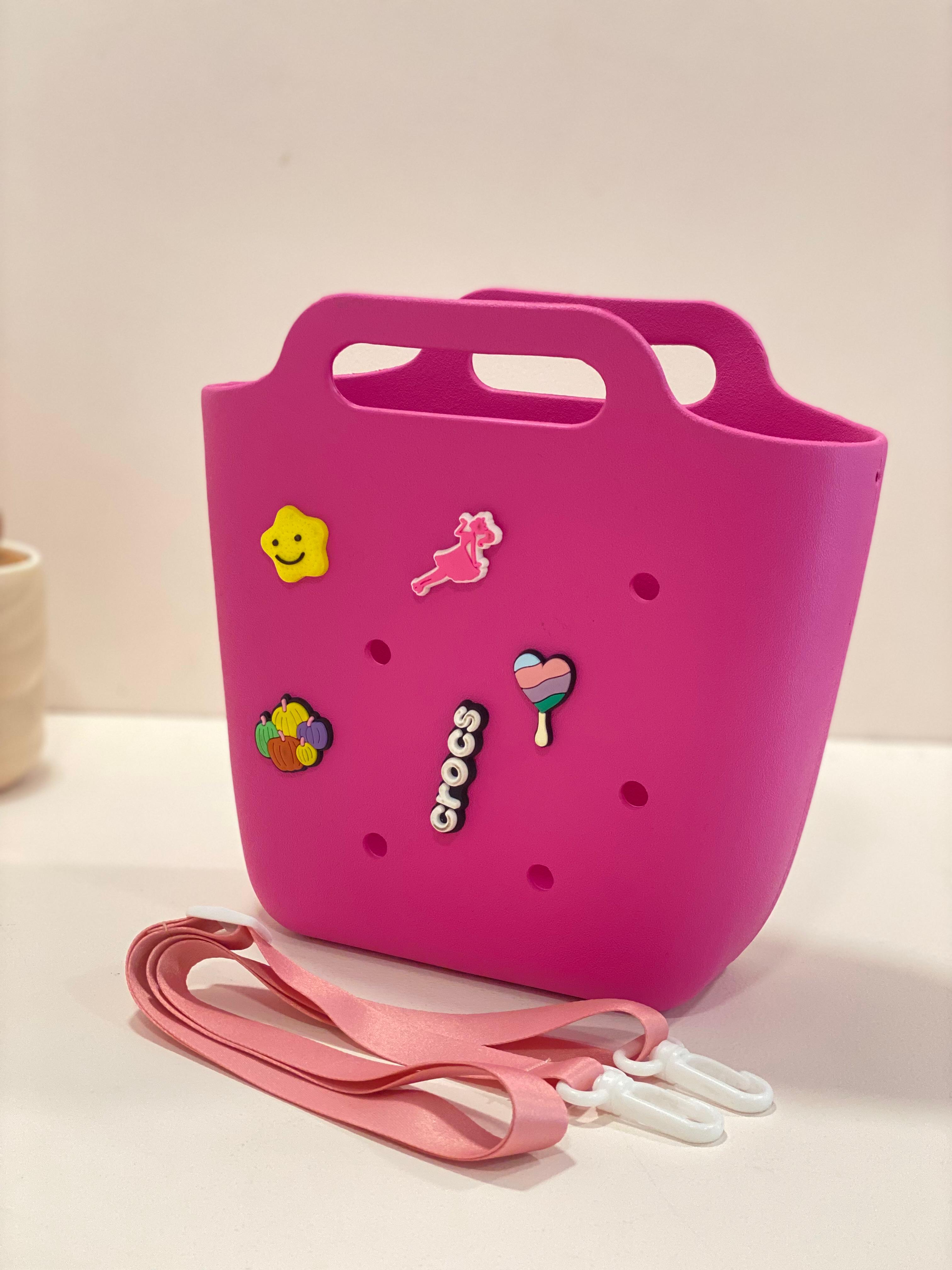 Cute Mini Silicone Tote Bag with Charms – Aesthetic Crocs Style Handbag | Kids & Girls Mini Carry Bag | Waterproof Everyday Organizer