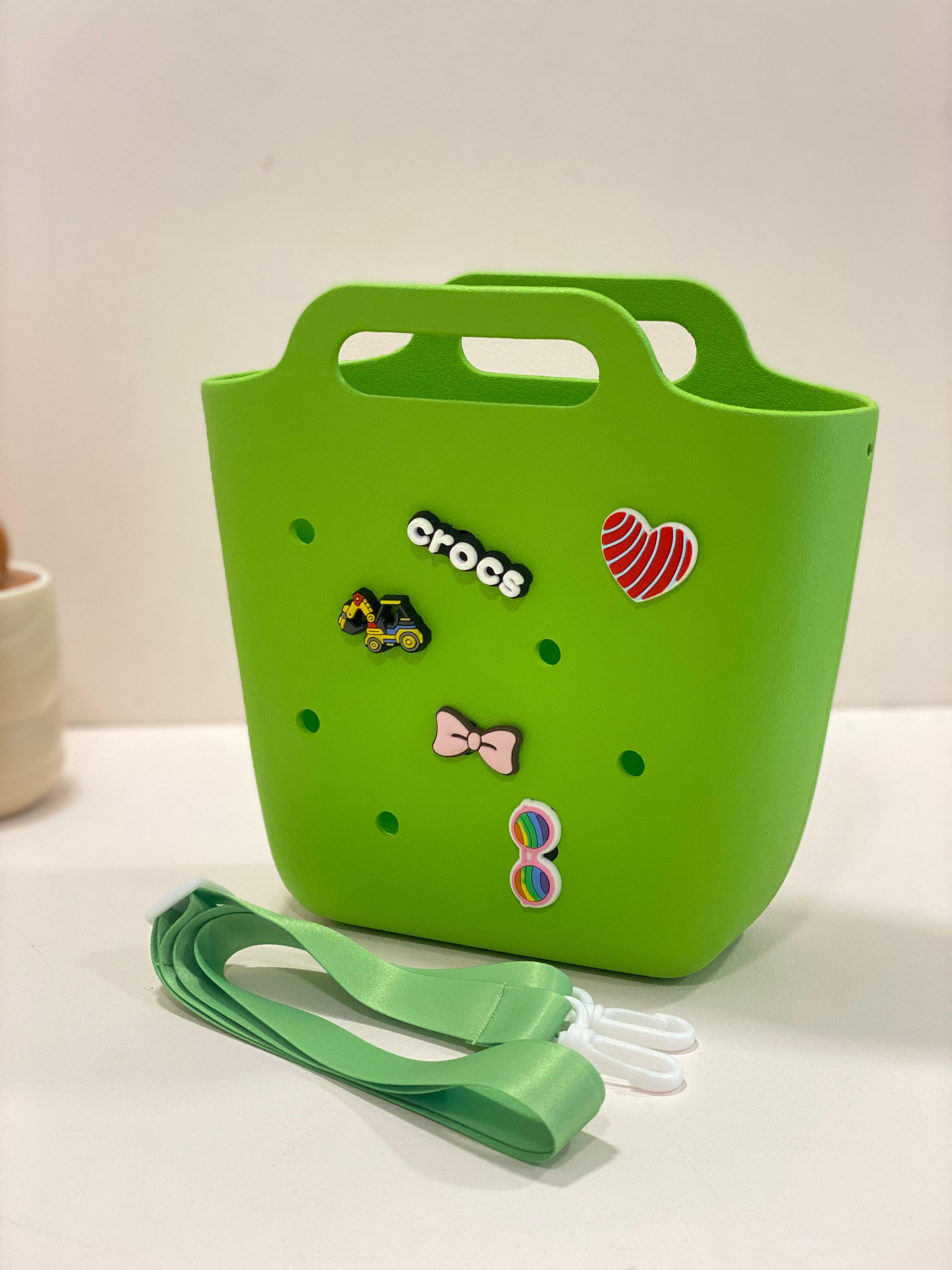 Cute Mini Silicone Tote Bag with Charms – Aesthetic Crocs Style Handbag | Kids & Girls Mini Carry Bag | Waterproof Everyday Organizer