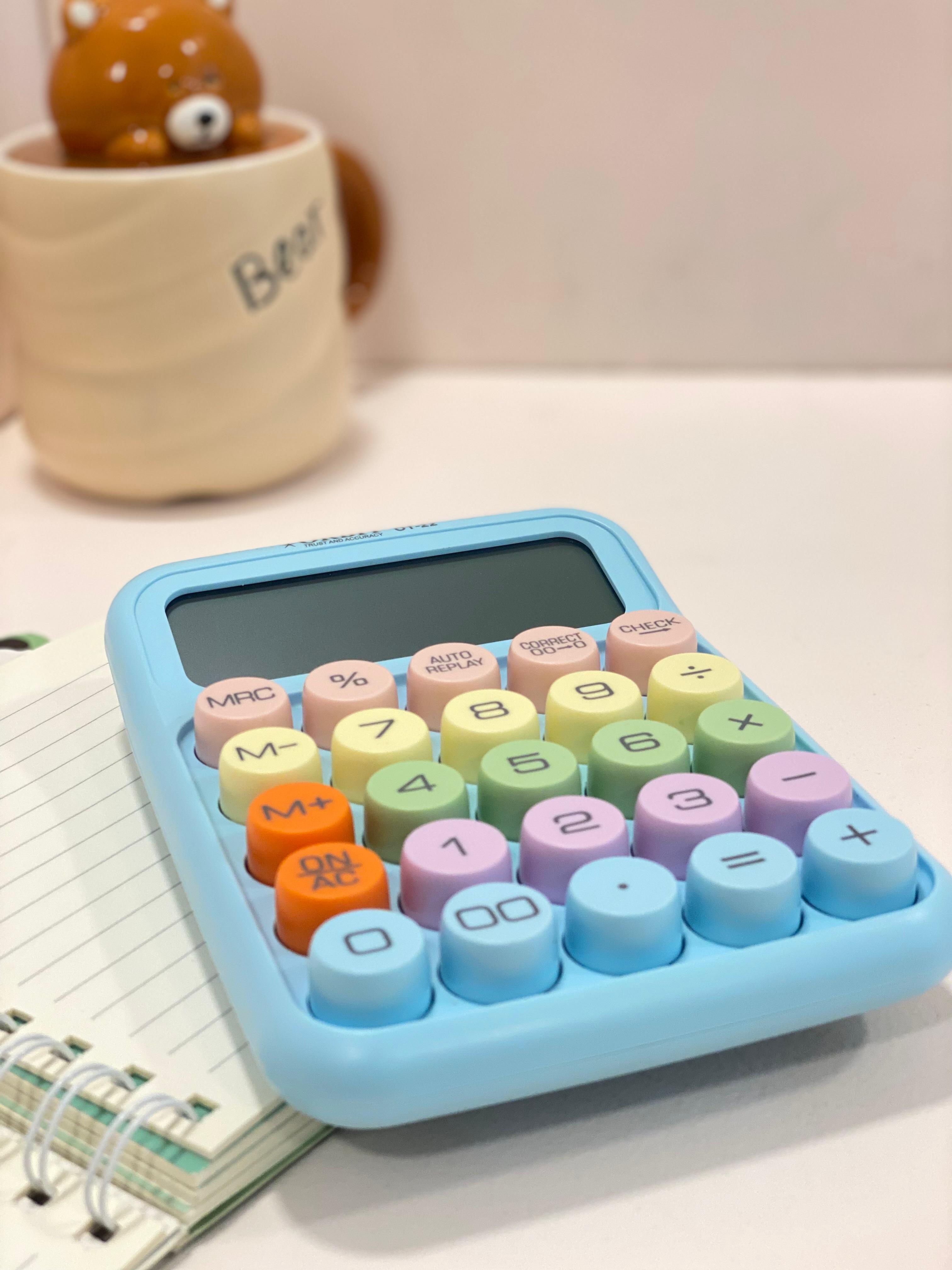 Pastel Aesthetic Desktop Calculator – Cute Colorful Button Calculator for Students, Office & Study Desk | Large Display Calculator