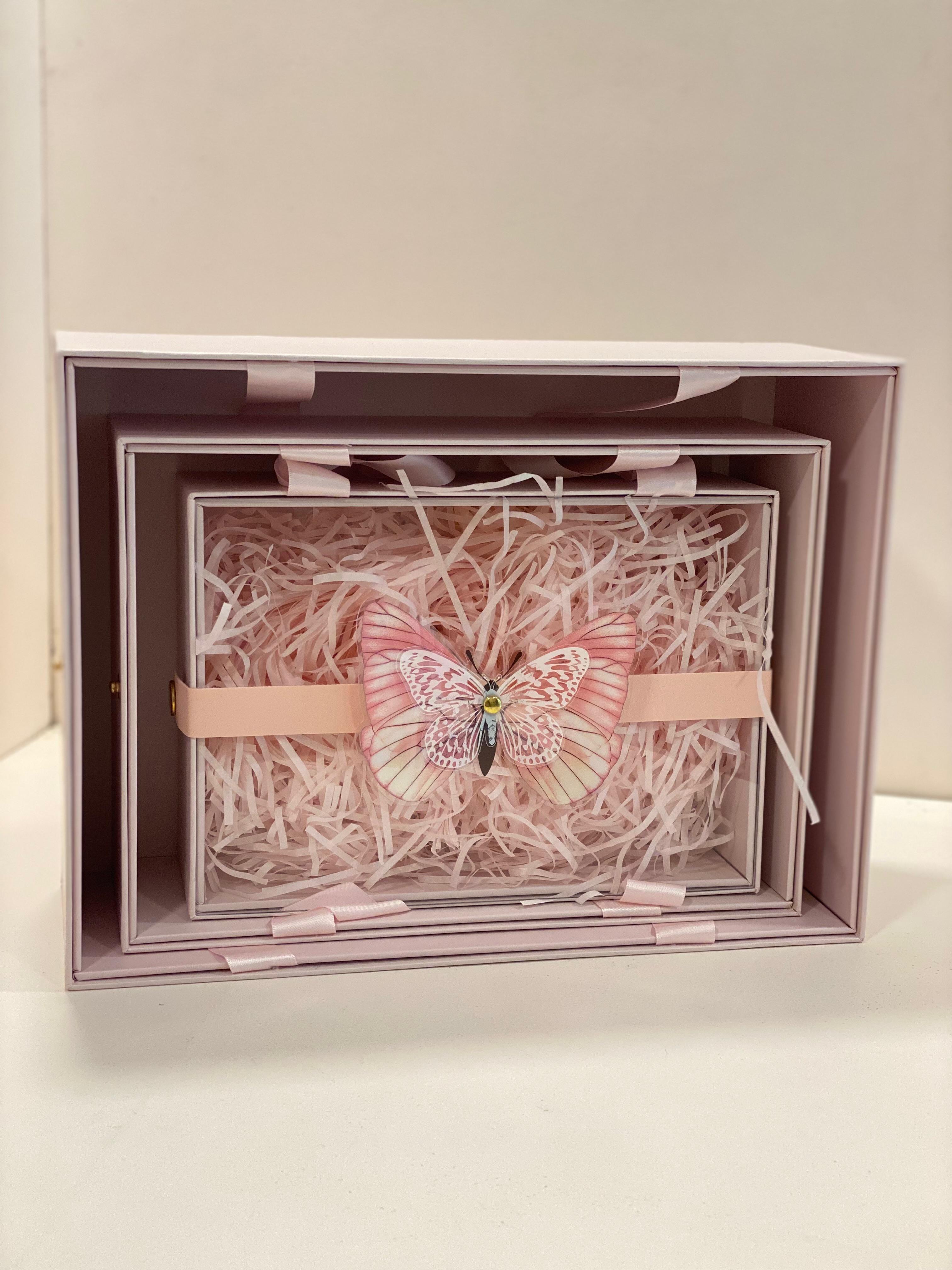 Luxury Butterfly Gift Display Box with Handle – Transparent Window Gift Packaging | Elegant Pink Gift Box