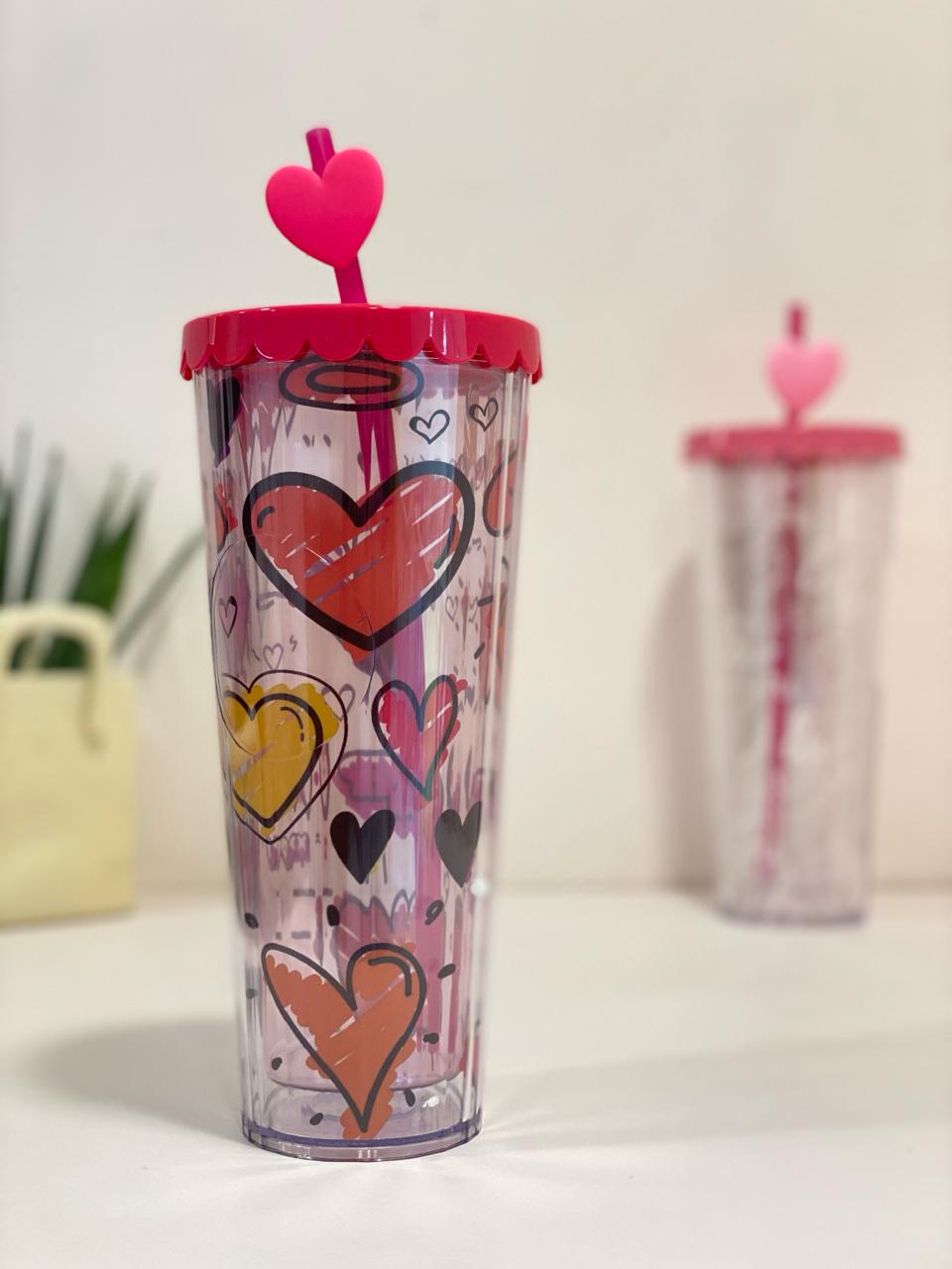 Romantic Heart Acrylic Straw Tumbler
