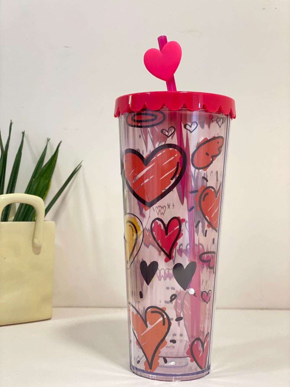 Romantic Heart Acrylic Straw Tumbler