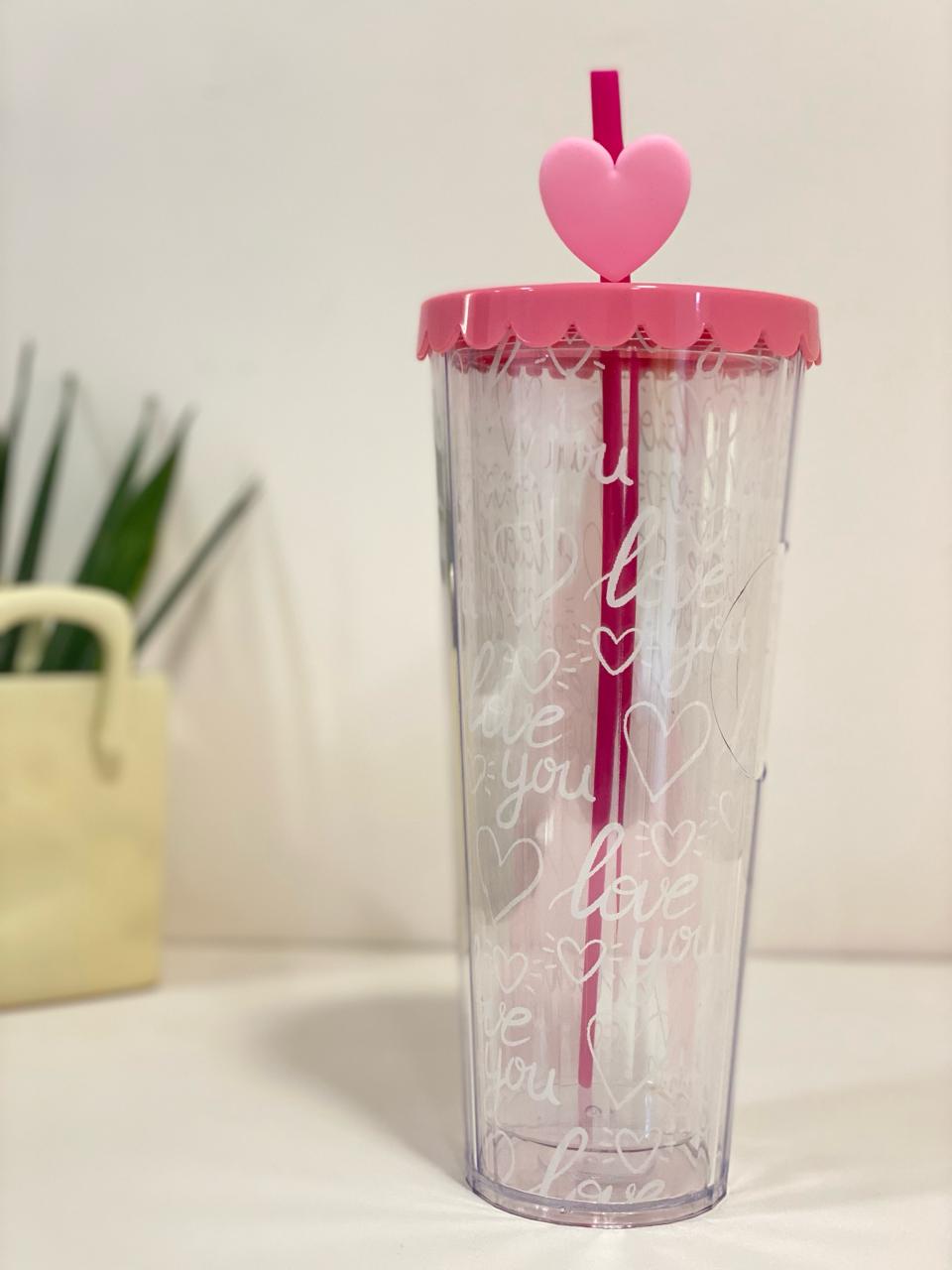 Romantic Heart Acrylic Straw Tumbler
