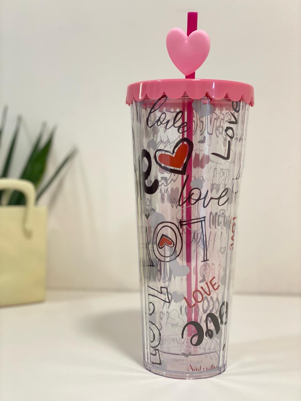 Romantic Heart Acrylic Straw Tumbler