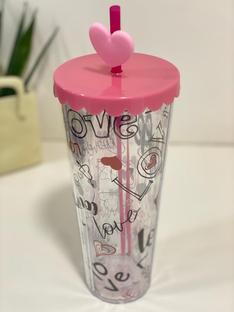 Romantic Heart Acrylic Straw Tumbler