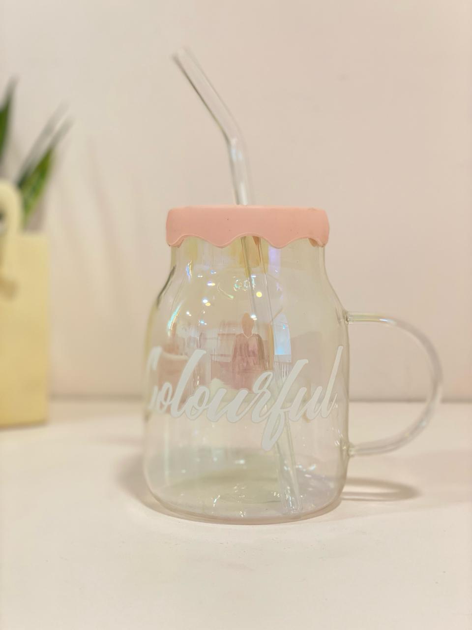 Adorable Glass "Colourful" Straw Mug