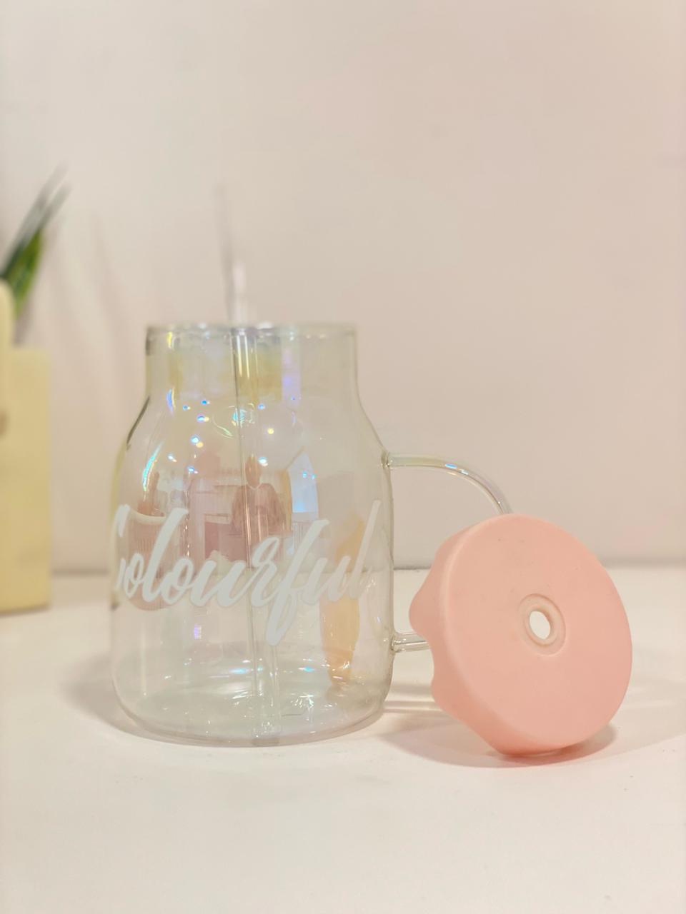 Adorable Glass "Colourful" Straw Mug