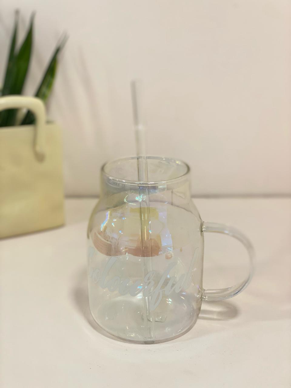 Adorable Glass "Colourful" Straw Mug