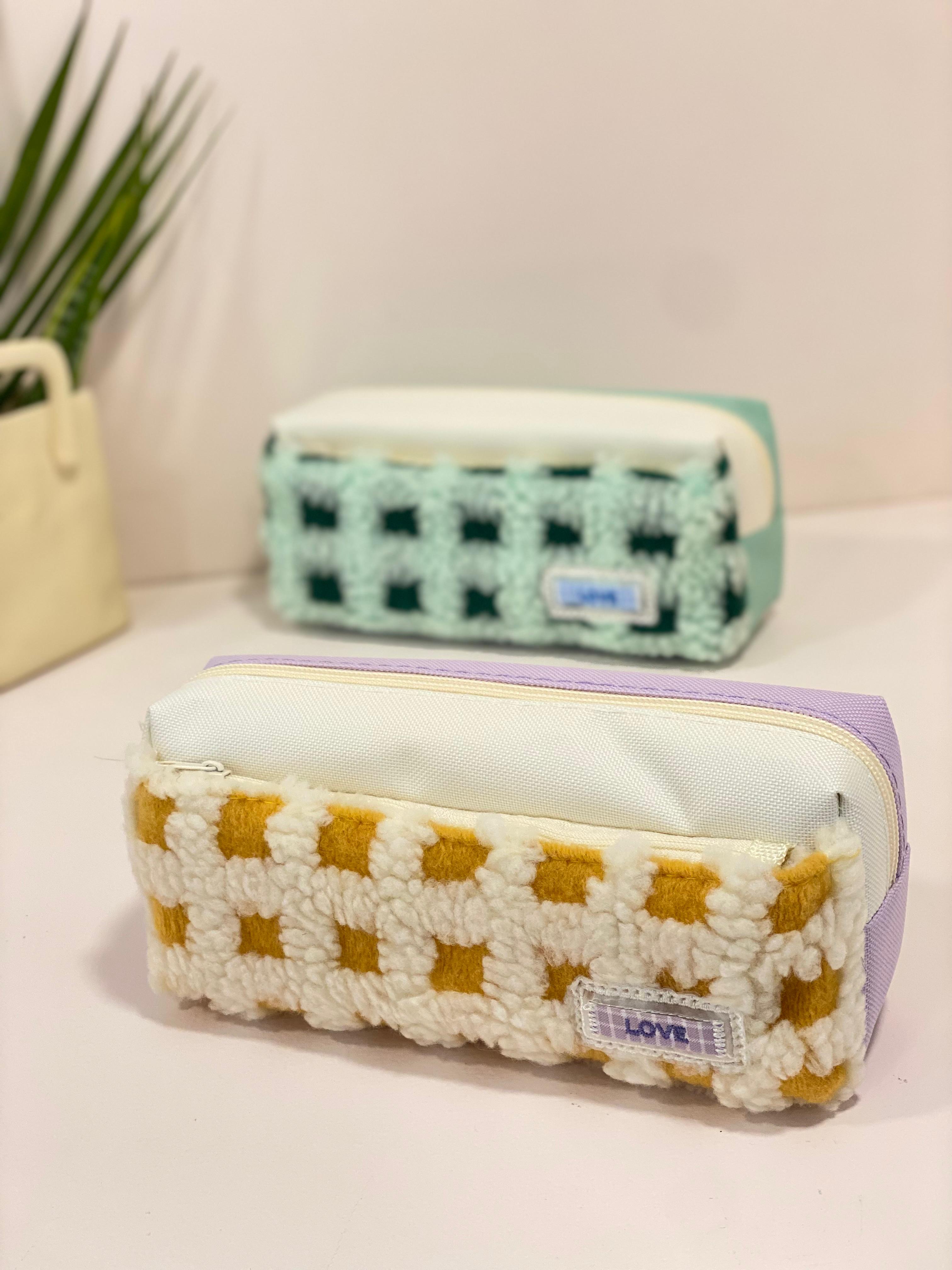 Cozy Sherpa Checked Pencil Case