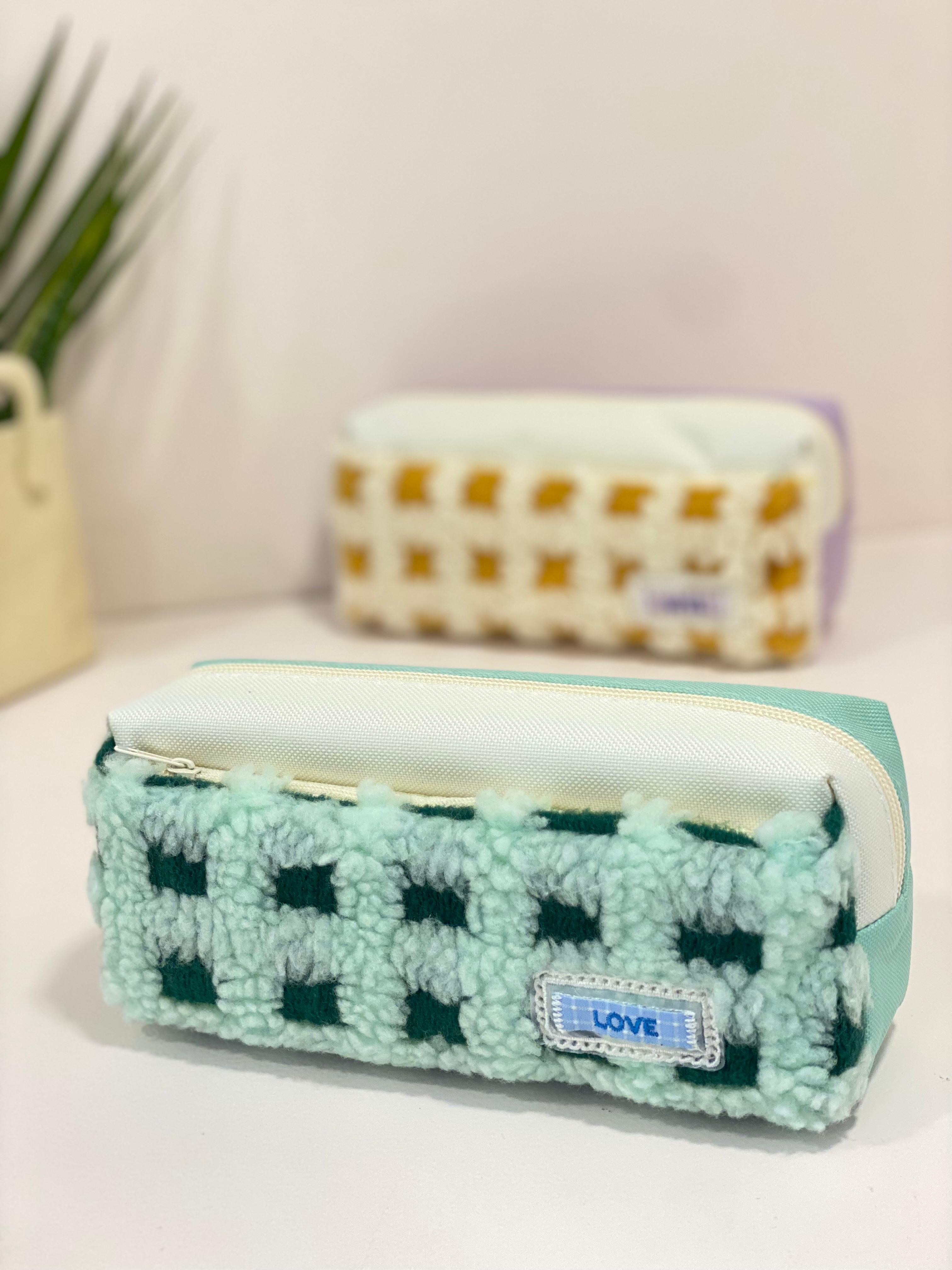 Cozy Sherpa Checked Pencil Case