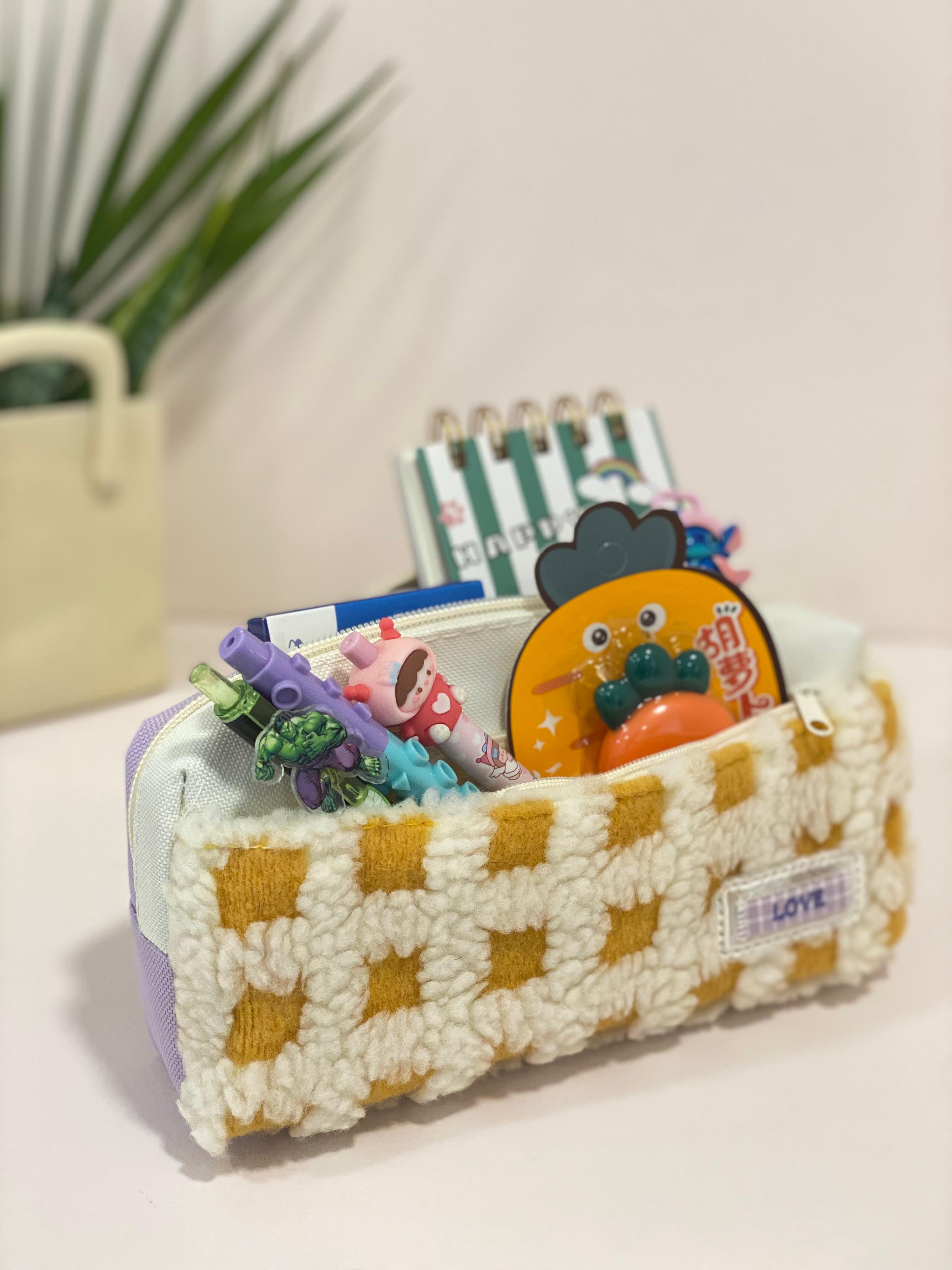 Cozy Sherpa Checked Pencil Case