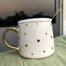 Load image into Gallery viewer, Checks &amp; Polka Mug with Lid and Spoon- Clearance Sale
