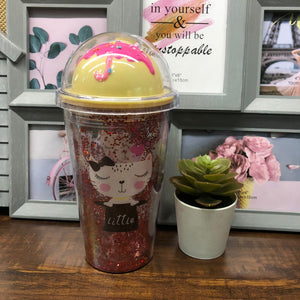 Kitty Glitter Sipper with Straw- Clearance Sale