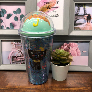Kitty Glitter Sipper with Straw- Clearance Sale
