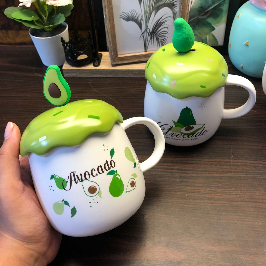 Avocado mug with Lid And Spoon