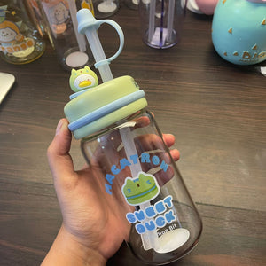 Sweet Duck Glass Bottle With Straw