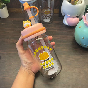 Sweet Duck Glass Bottle With Straw