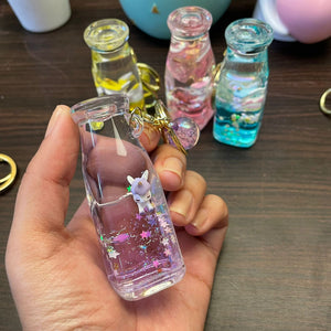 Cute animal Glitter Bottle Shape Keychain
