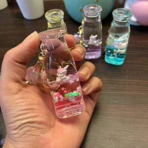 Cute animal Glitter Bottle Shape Keychain