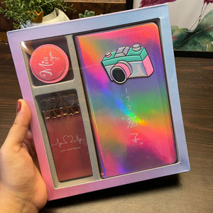 Holographic Camera & TV Print  Diary With Glitter Tape & note- Clearance Sale