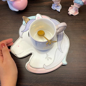 Unicorn Cup + snack Plate Ceramic Set